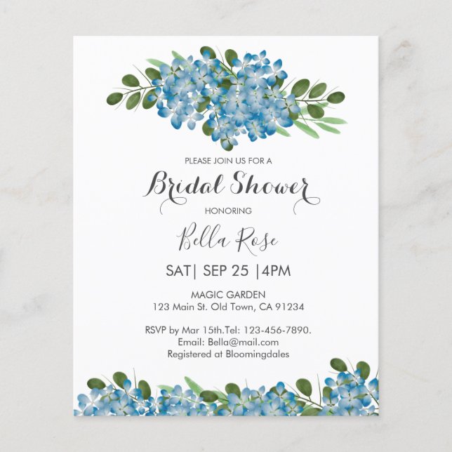 Budget Blue Hydrangea Bridal Shower (Voorkant)