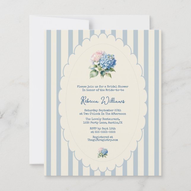 Budget Blue Hydrangea Coastal Stripe Bridal Shower (Voorkant)
