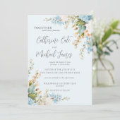 Budget Blue Hydrangea Floral Elegant Wedding Kaart (Staand voorkant)