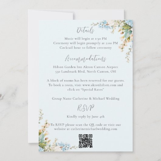 Budget Blue Hydrangea Floral Elegant Wedding Kaart (Achterkant)