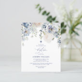 BUDGET Blue Hydrangea & Rozen Baptisme Uitnodiging (Staand voorkant)