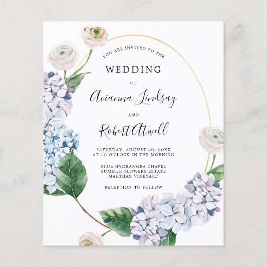 Budget Blue Hydrangea Wedding Flyer (Voorkant)