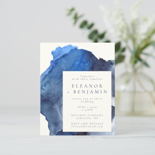 Budget Blue Indigo Abstracte Waterverf Wedding (Staand voorkant)