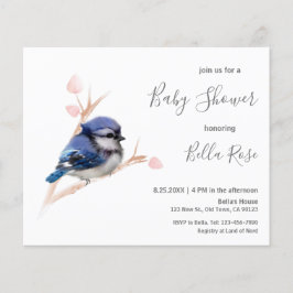 Budget Blue Jay Bird Baby shower Uitnodiging