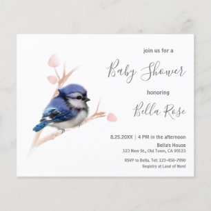 Budget Blue Jay Bird Baby shower Uitnodiging