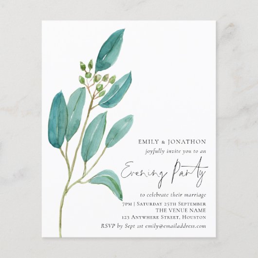 Budget Blue Leaves Wedding Evening Party (Voorkant)