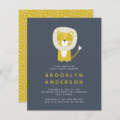 BUDGET Blue Lion Boy Baby shower Uitnodiging (Voorkant / Achterkant)
