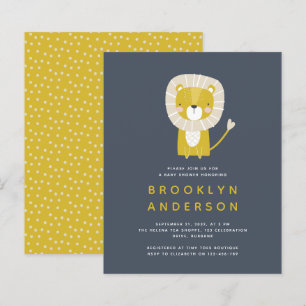 BUDGET Blue Lion Boy Baby shower Uitnodiging