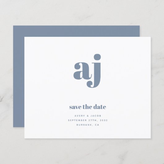 BUDGET Blue Monogram Weddenschap Save the Date (Voorkant / Achterkant)