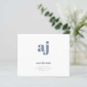 BUDGET Blue Monogram Weddenschap Save the Date (Staand voorkant)