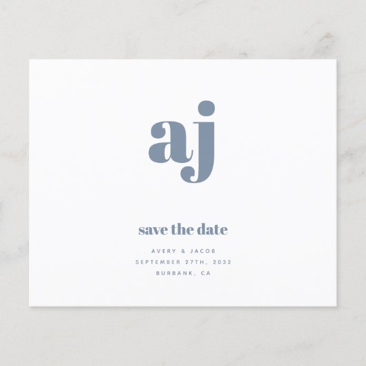 BUDGET Blue Monogram Weddenschap Save the Date (Voorkant)