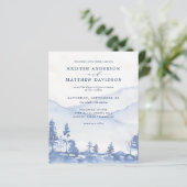 Budget Blue Mountain Waterverf bruiloft uitnodigin (Staand voorkant)