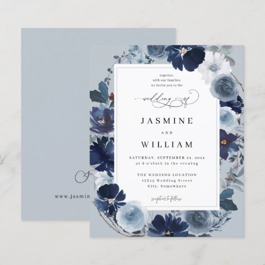 Budget Blue & Navy Floral op Dusty Blue Wedding (Voorkant / Achterkant)