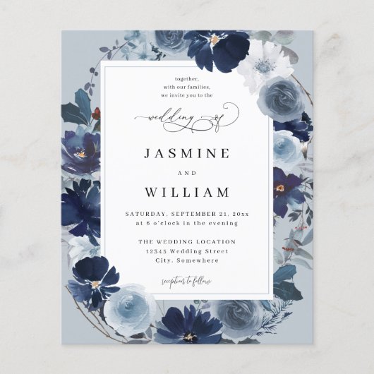 Budget Blue & Navy Floral op Dusty Blue Wedding (Voorkant)