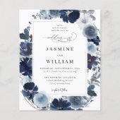 Budget Blue & Navy Floral Wedding Flyer (Voorkant)