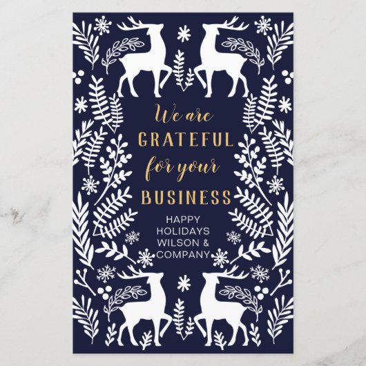 Budget Blue Nordic Reindeer Business Holiday Card (Voorkant)
