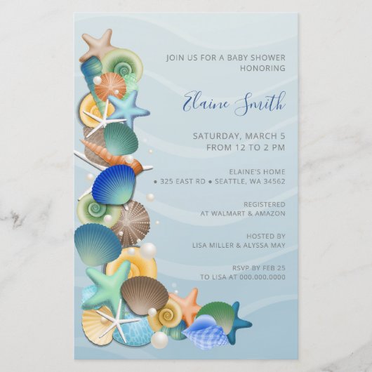 Budget Blue Ocean Beach Baby Shower-uitnodigingen (Voorkant)