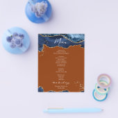 Budget Blue Oranje Agate Wedding Menu Flyer (Enkel)