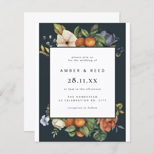 Budget Blue Oranje Summer Botanical Boho Wedding (Voorkant / Achterkant)