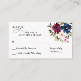 Budget Blue Paars & White Floral 2SM No Meal RSVP Informatiekaartje