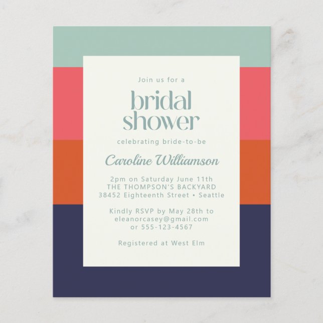 Budget Blue Pink Stripes Bridal Shower Uitnodiging (Voorkant)