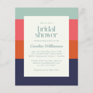 Budget Blue Pink Stripes Bridal Shower Uitnodiging