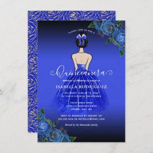 Budget Blue Princess Gold Quinceañera Uitnodiging