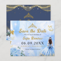 Budget Blue Princess Quinceañera Save The Date