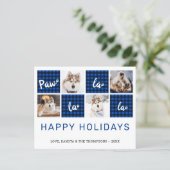 Budget Blue Pset Pet Photo Collage Holiday Kaart (Staand voorkant)