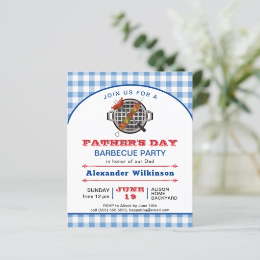 BUDGET Blue Pset Vaderdag BBQ Party nodigt uit (Staand voorkant)