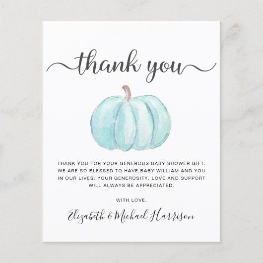 Budget Blue Pumpkin Baby Shower - Hartelijk dank (Voorkant)