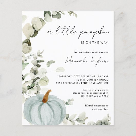 Budget Blue Pumpkin Baby shower Invitation (Voorkant)