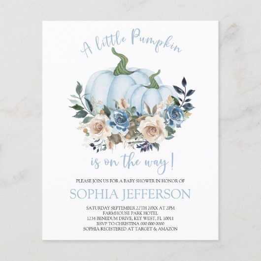 Budget Blue Pumpkin Baby shower Invitation (Voorkant)