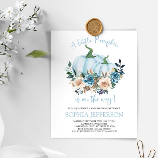 Budget Blue Pumpkin Baby shower Invitation