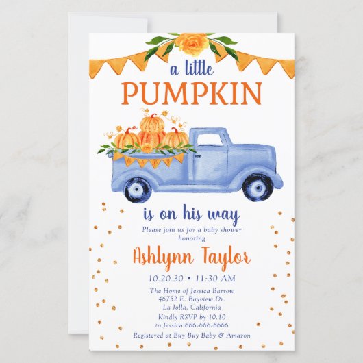 Budget Blue Pumpkin Baby shower Invitation (Voorkant)