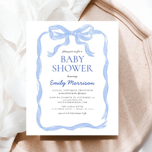 Budget Blue Ribbon Waterverf Bow Boy Baby shower Flyer