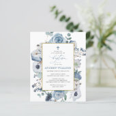 Budget Blue Roos Flowers Baptism Invitation (Staand voorkant)