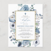 Budget Blue Roos Flowers Baptism Invitation (Voorkant)