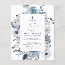 Budget Blue Roos Flowers Baptism Invitation