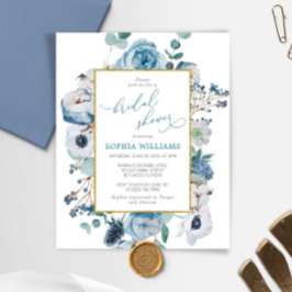 Budget Blue Roos Flowers Bridal Shower Uitnodiging