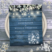 Budget Blue Rustic Licht Mason Jar Wedding Invite