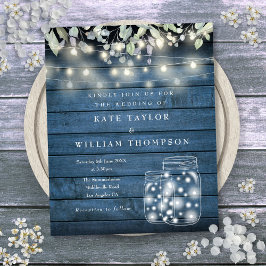 Budget Blue Rustic Licht Mason Jar Wedding Invite