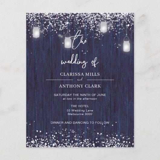 BUDGET Blue Rustic Mason Jar Wedding Invitation (Voorkant)