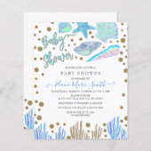 Budget Blue Seashells Beach Baby shower-uitnodigin (Voorkant / Achterkant)