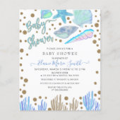 Budget Blue Seashells Beach Baby shower-uitnodigin (Voorkant)