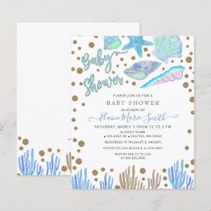 Budget Blue Seashells Beach Baby shower-uitnodigin
