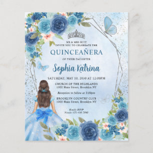 Budget Blue Silver Floral Princess Quinceañera