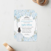 Budget Blue Silver Floral Princess Quinceañera Notitiekaartje (Voorkant / Achterkant in situ)