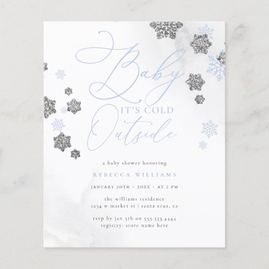 Budget Blue & Silver Sneeuwvlok Winter Baby shower (Voorkant)