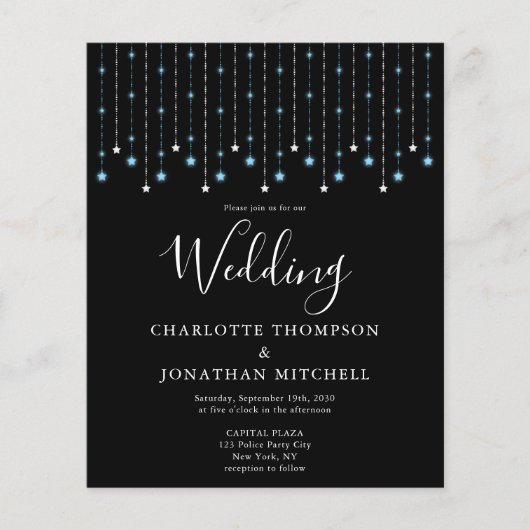 Budget Blue Silver Stars String Lights Wedding (Voorkant)